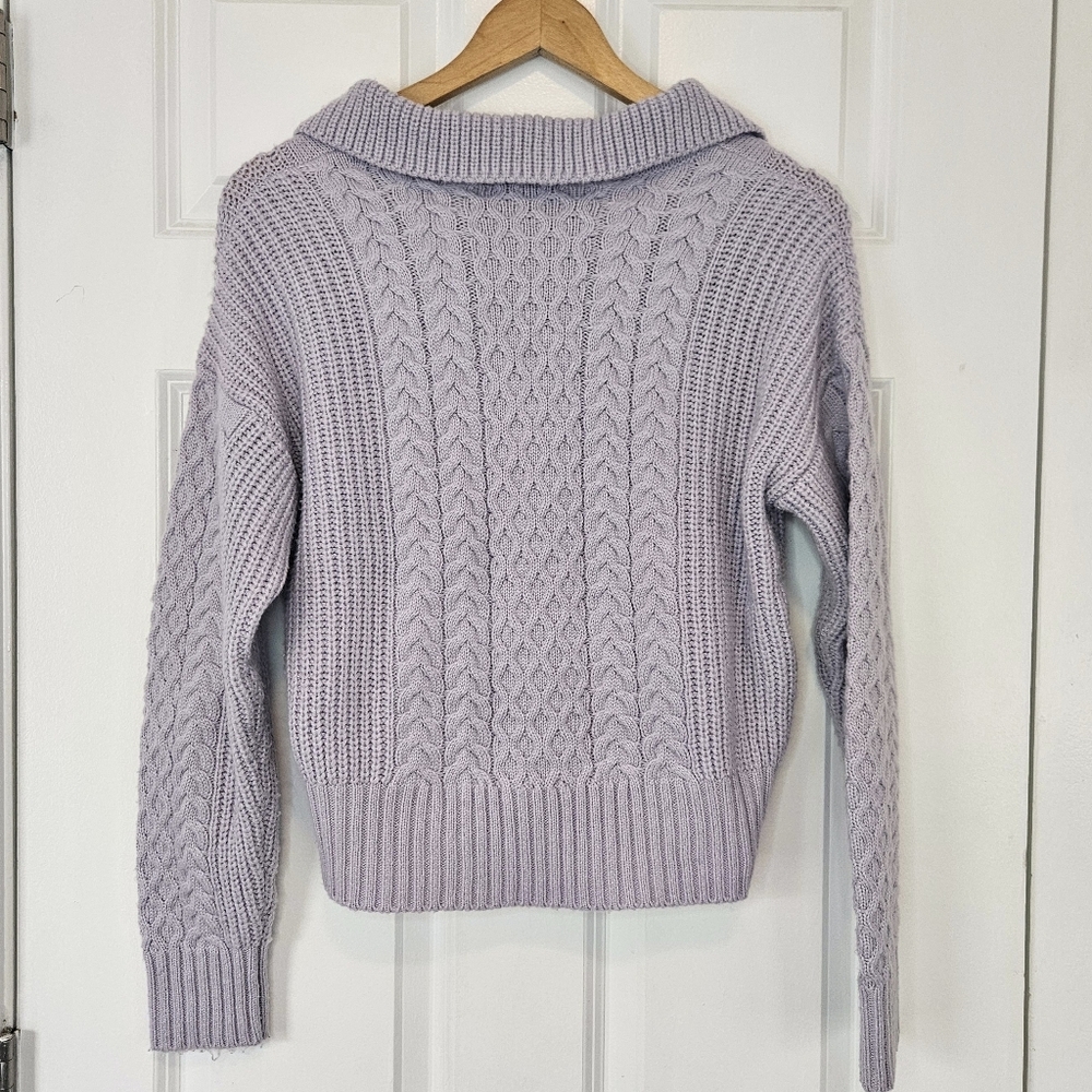 Saks Fifth Avenue Wool Blend Cable Knit Collared Sweater Lavender XS - Picture 3 of 5